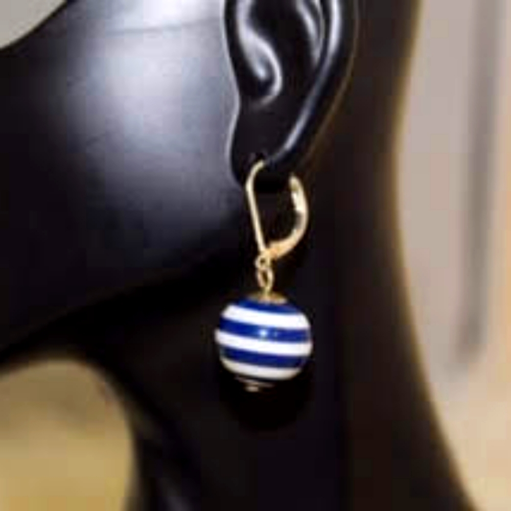Navy and White Striped Earrings